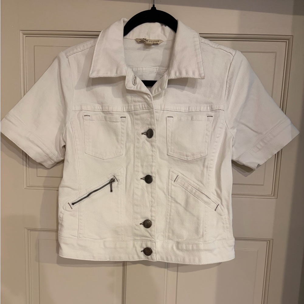 CAbi White Short-Sleeve Denim Jacket
